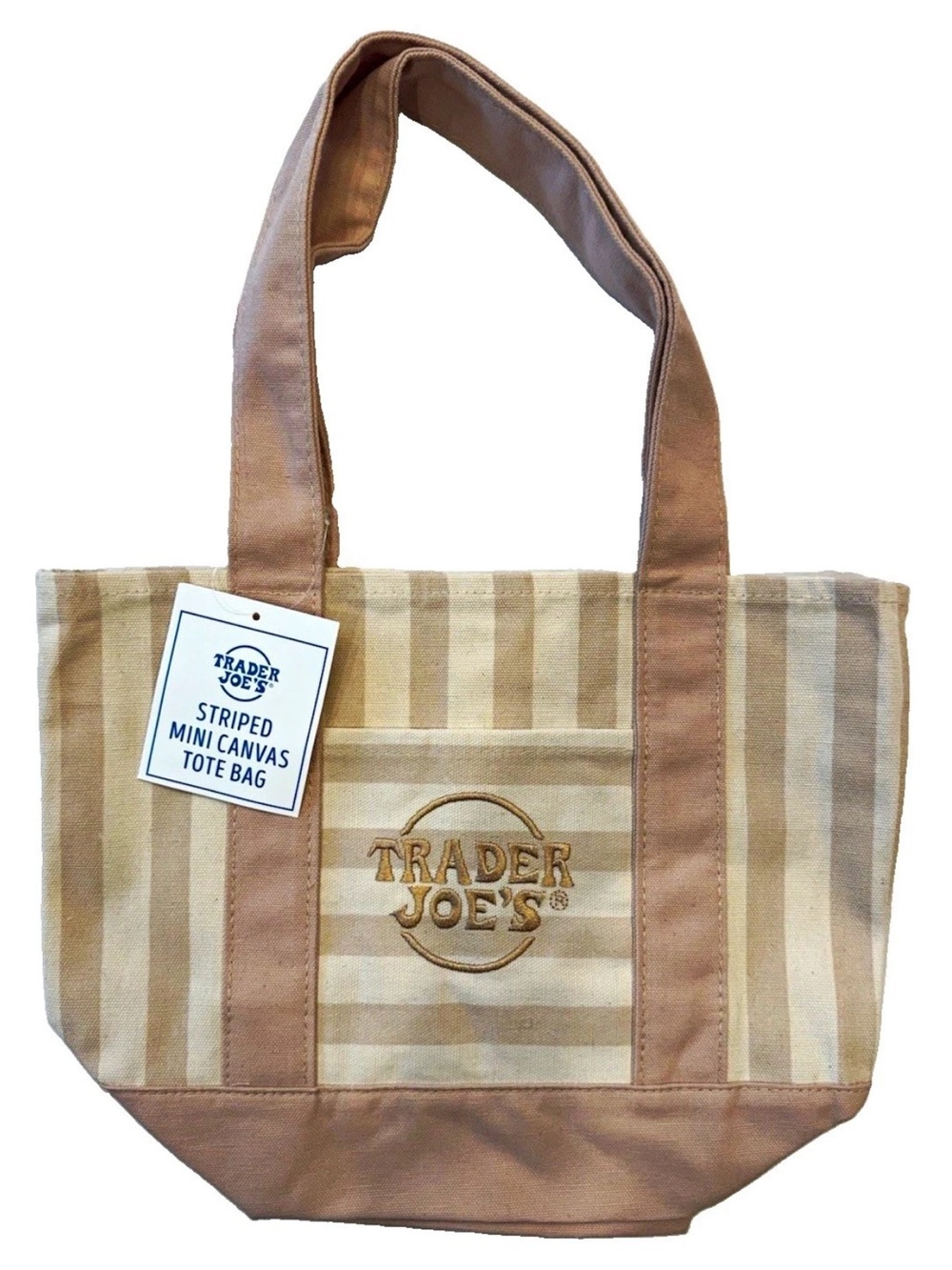 Trader Joe's Tan Striped Canvas Tote Bag
